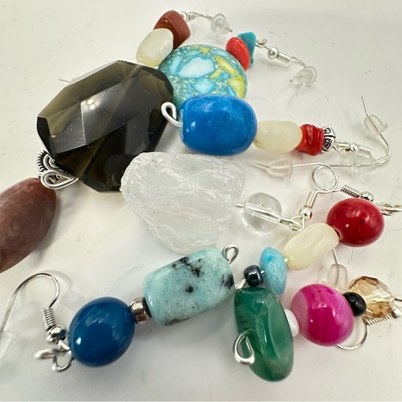New Earrings Lot Of 8 Handmade Stones Beads Glass And Acrylic Wire Wrapped 5538 - Picture 1 of 15